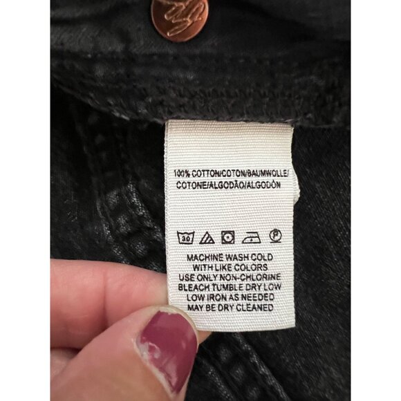 We The Free High-Waisted Black Denim Mini Skirt With Frayed Hem & Front Zipper C - Picture 6 of 9